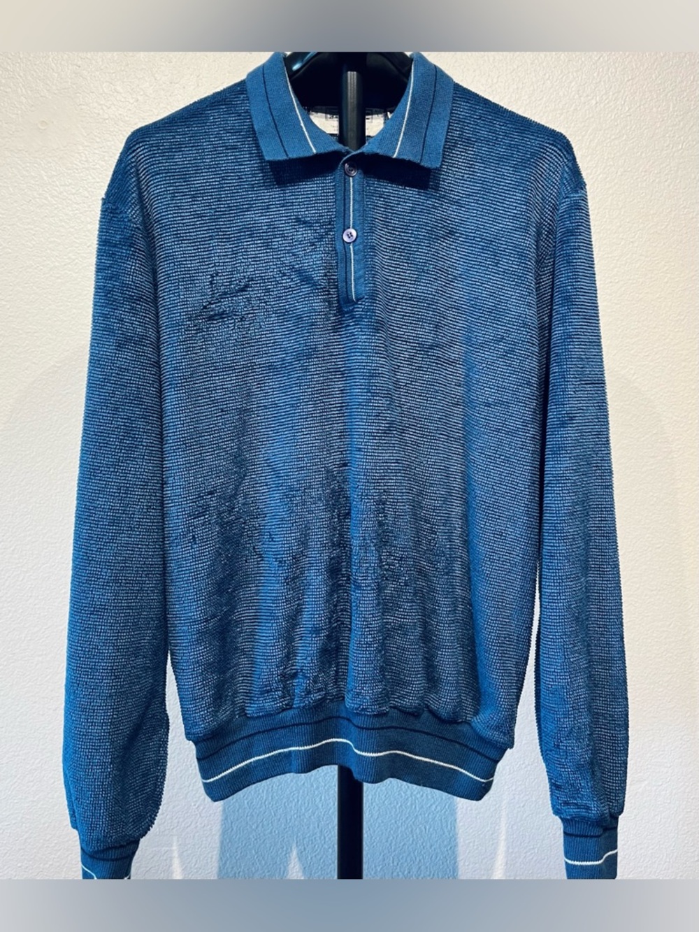 Vintage 1980s Sears Blue Textured Henley Pullover Sweater - Size L (Men’s)